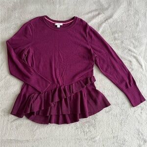ISAAC Mizrahi Live Purple Ruffle  Sweater Women's size L